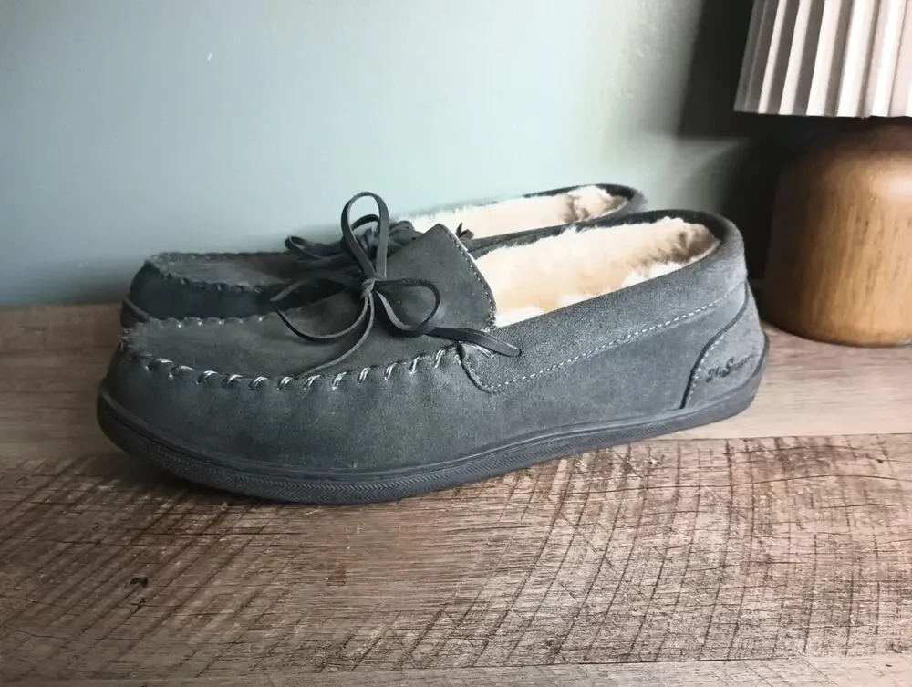 My Slippers Faux Fur Lined Leather Moccasins Mens 10 Cozy Cabin Dad Lounge